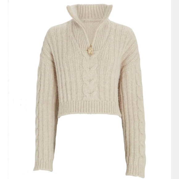 Nanushka Evie Half Zip Wool Cable Knit Wool Blend Sweater Large - Picture 2 of 16